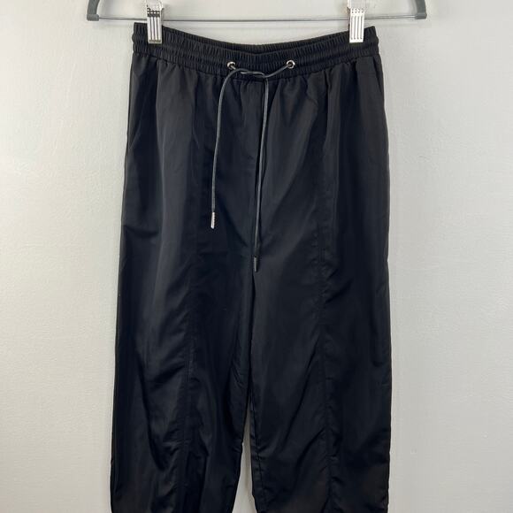 PRINCESS POLLY Black Elastic Drawstring Waist Cotton Blend Satin Joggers Size 4 - Picture 5 of 8